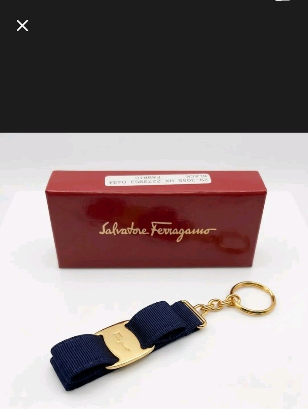 Salvatore Ferragamo Navy Bow Keyring with Gold Hardware